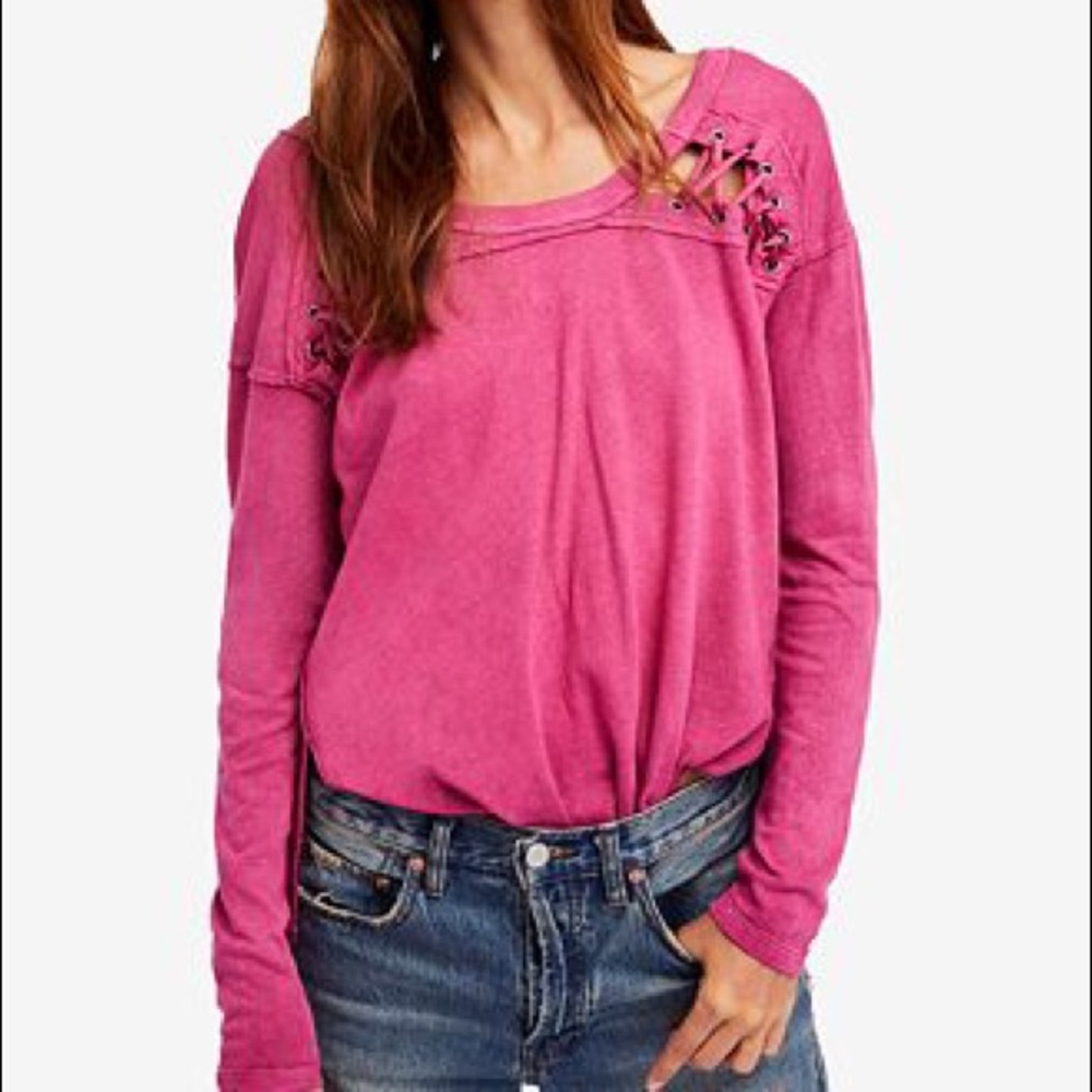 NEW Free People Berry First Love Lace Up Top
